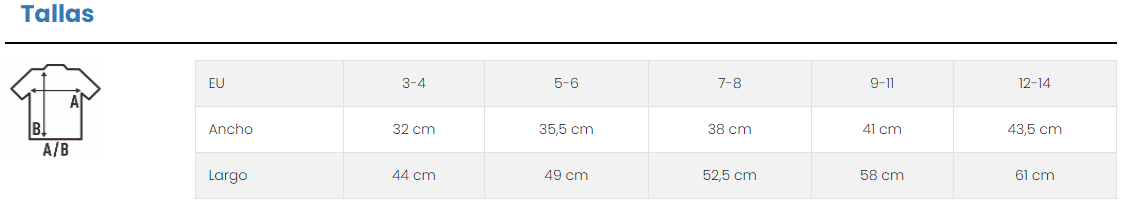 guia de tallas para niños